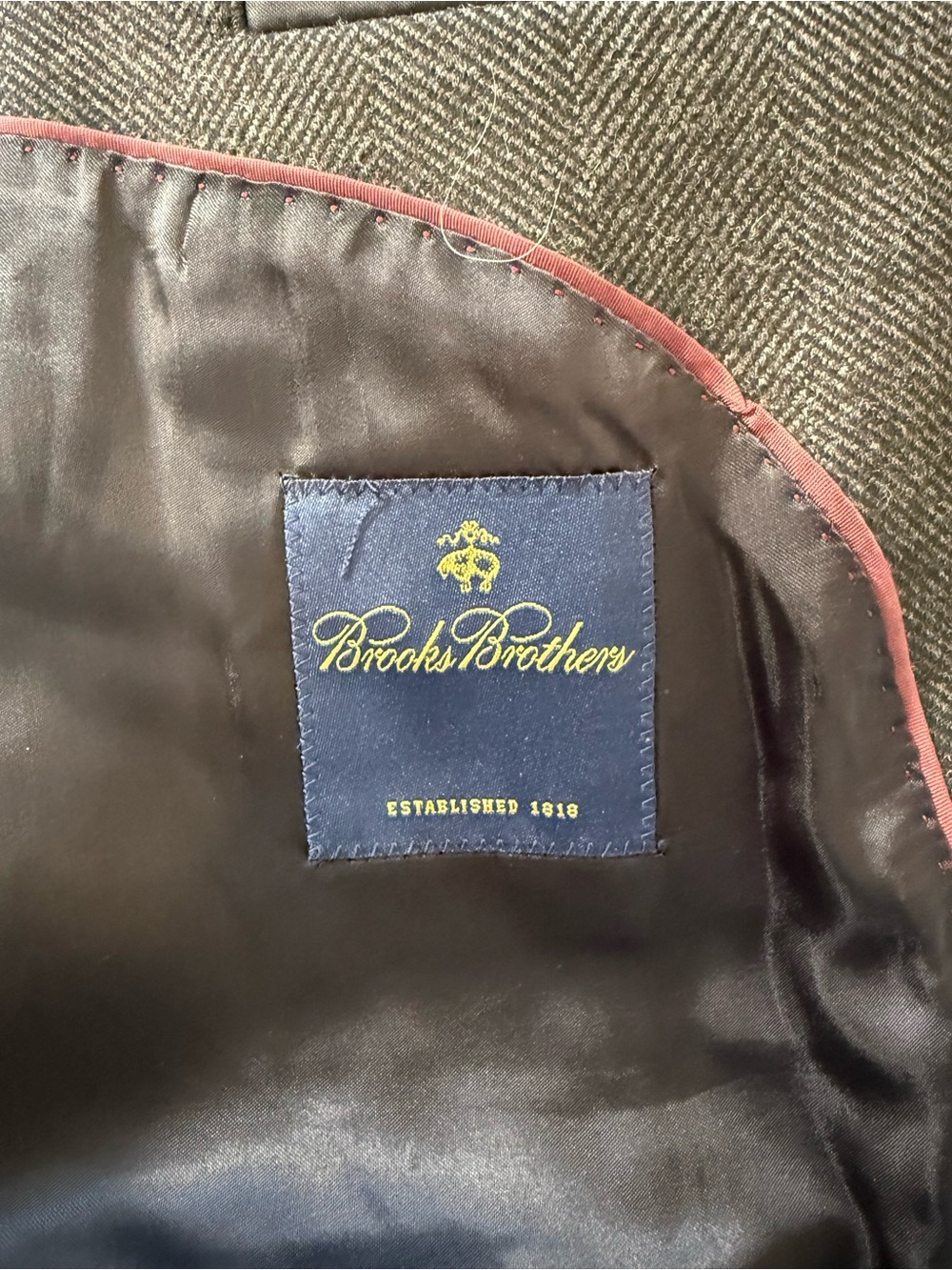 Brooks Brothers Dark Gray Wide Herringbone 100% Italian Wool Blend Overcoat- 44R - Picture 12 of 15